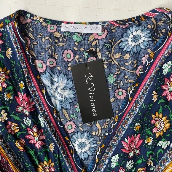 NWT Floral Multicolored R. Vivimos Wrap Midi Dress Size XS - Picture 3 of 9